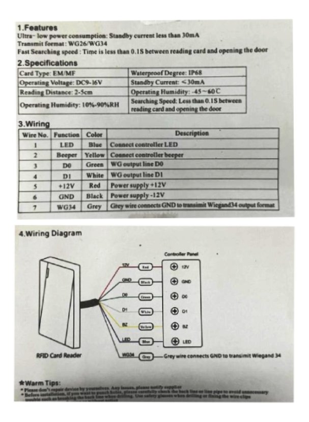 Lector RFID EM 110 x 48mm 125 KHZ salida Wiegand 26 /613 - Imagen 4