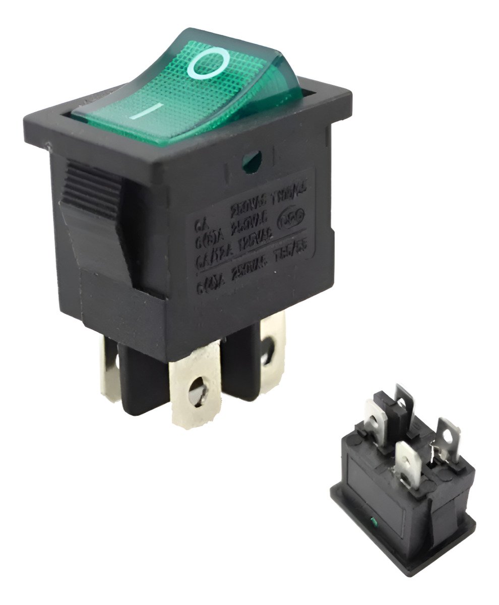 Pack 3 X Interruptor Rocker Verde 21mm X 15mm 4pin 6a 250v
