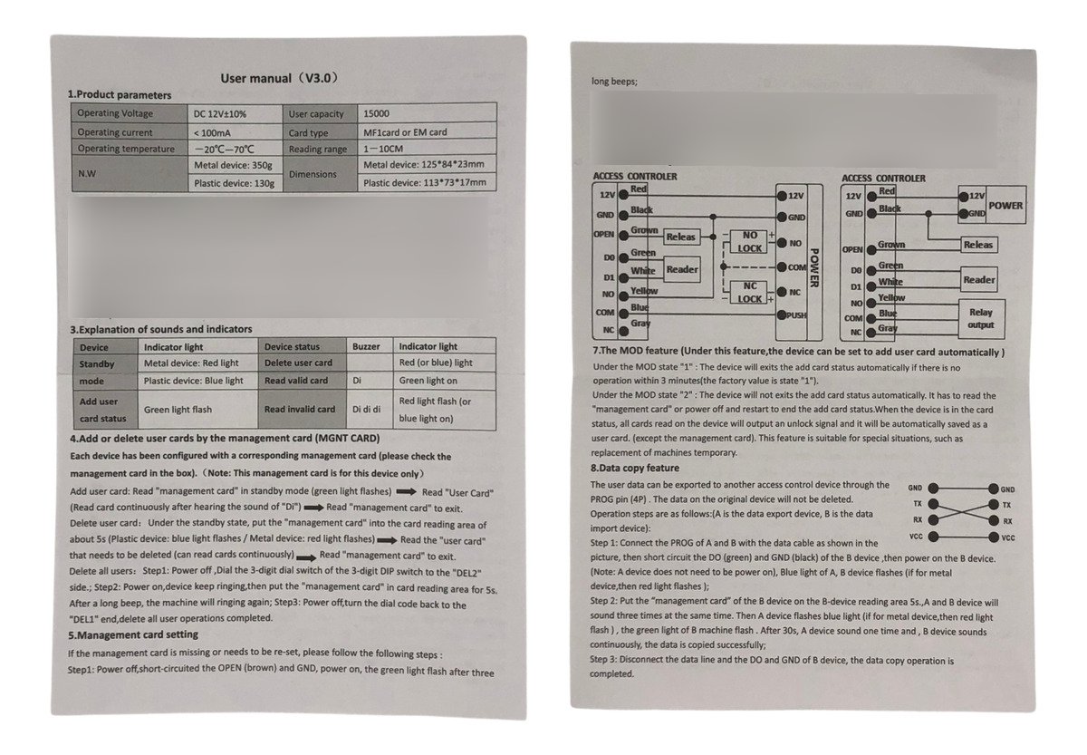 Control Acceso Rfid Metal 13.56 Mhz 4000 User 140mm 12v - Imagen 3