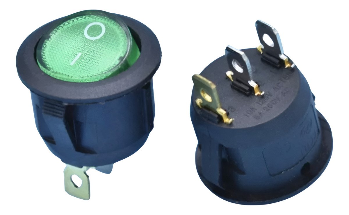 Pack 10 X Interruptor Verde 23mm de diametro 3pin 2 Posicion