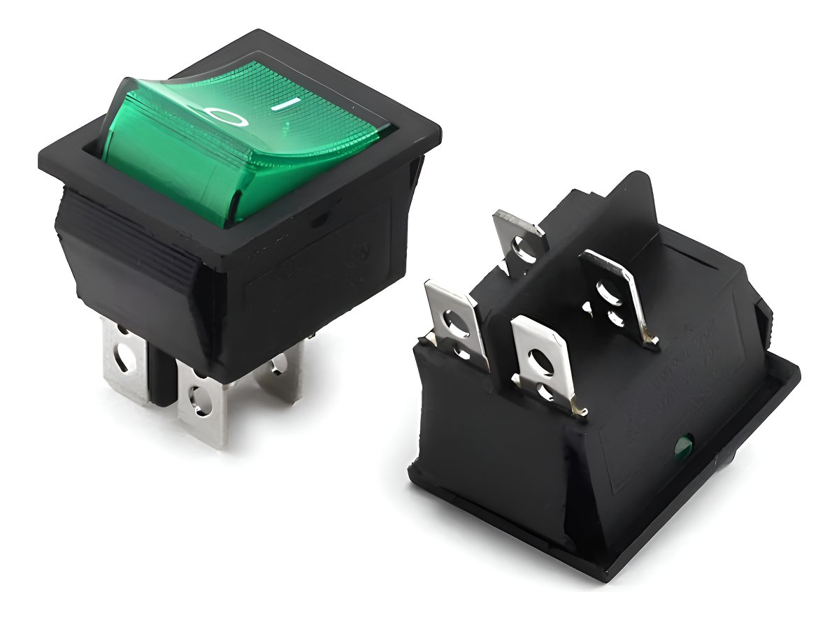 Pack 5 X Interruptor Rocker verde 21mm X 15mm 4pin 6a 250v
