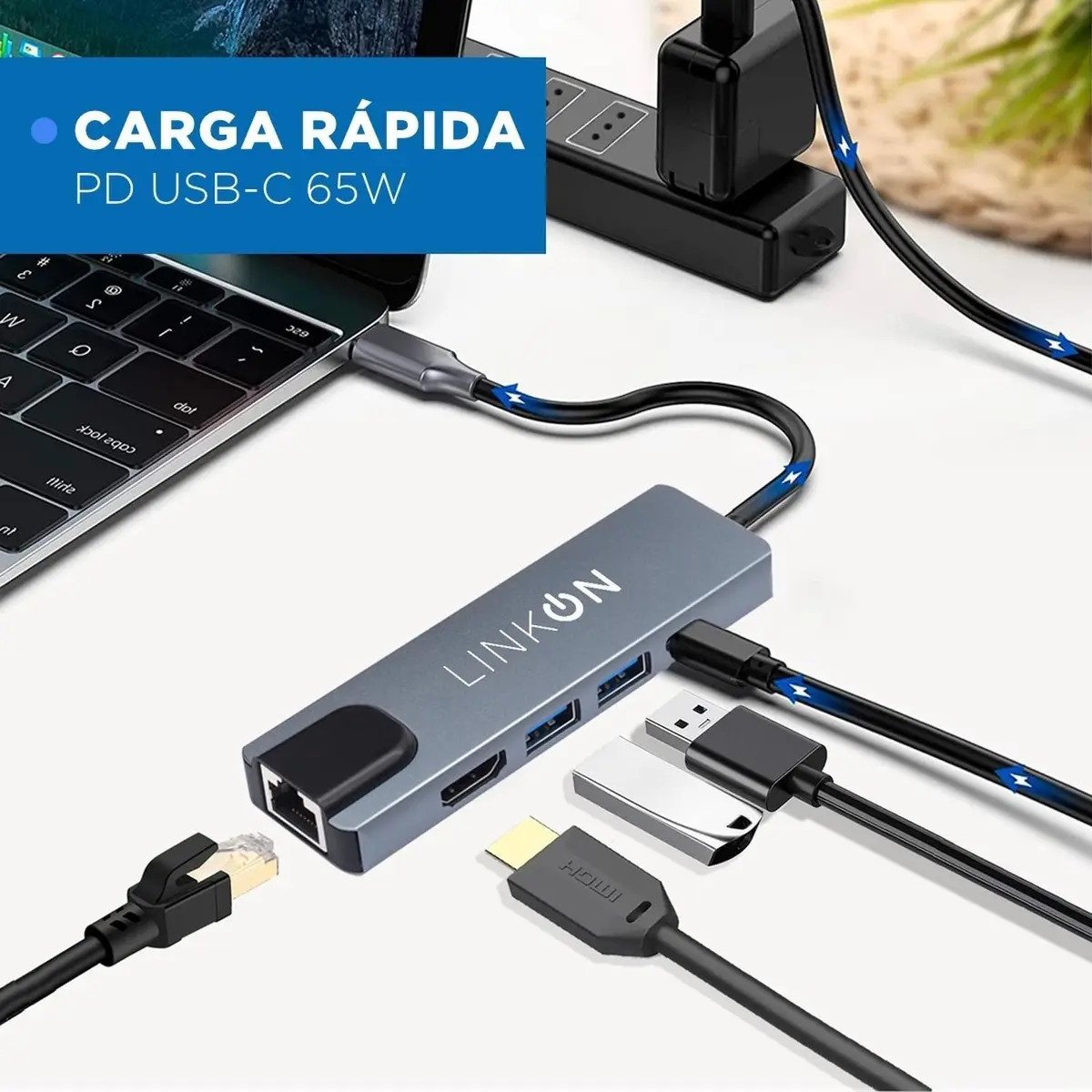 Hub Adaptador Usb Tipo C 5 En 1 Rj45 Para Mac /706 - Imagen 3