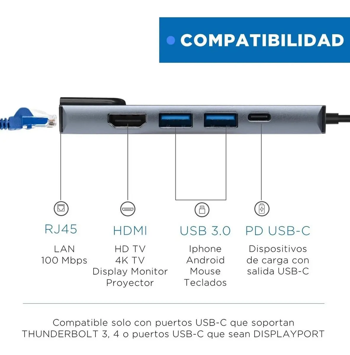 Hub Adaptador Usb Tipo C 5 En 1 Rj45 Para Mac /706 - Imagen 6