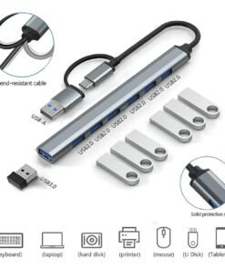 Hub Adaptador Usb   3.0 5gbps 7 Puertos  2 En 1 Tipo C  Led - Imagen 3